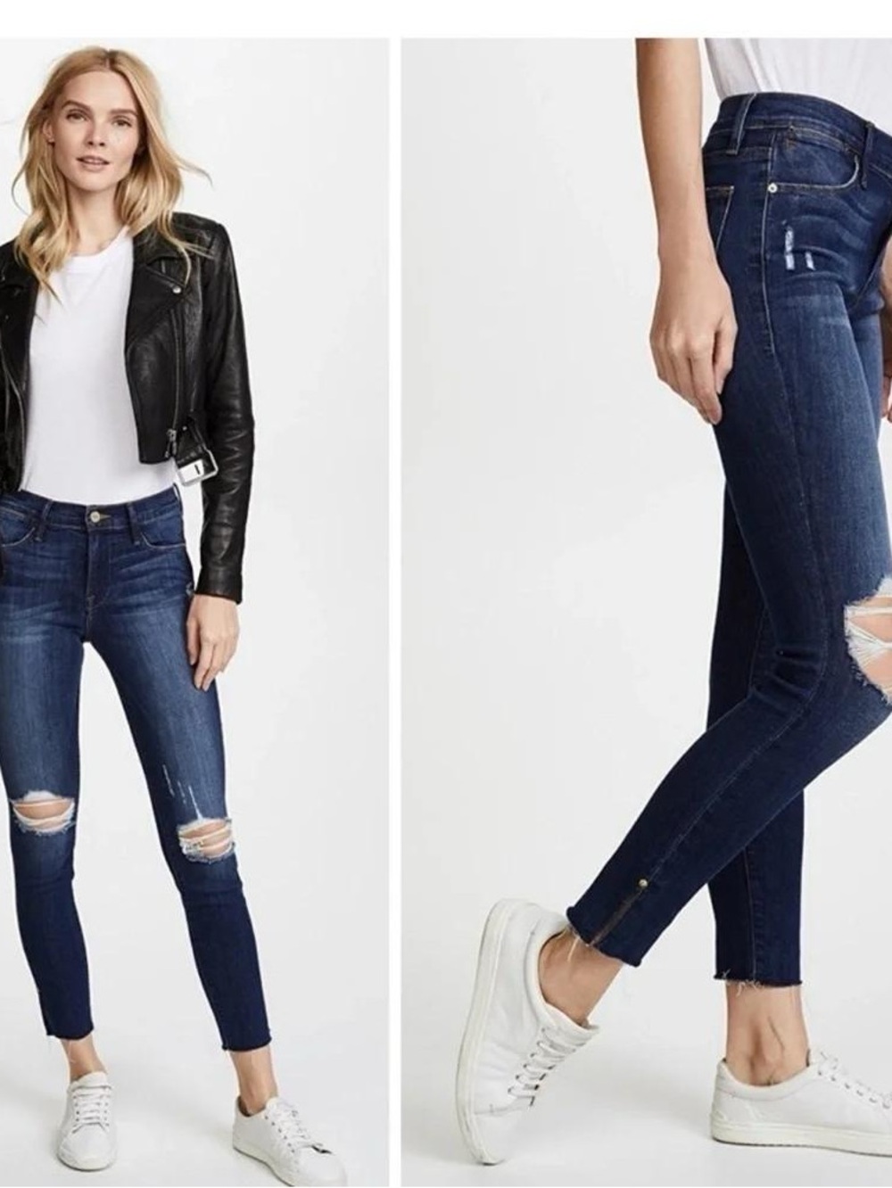Frame Denim Women's Dark Wash Ripped Skinny Jeans